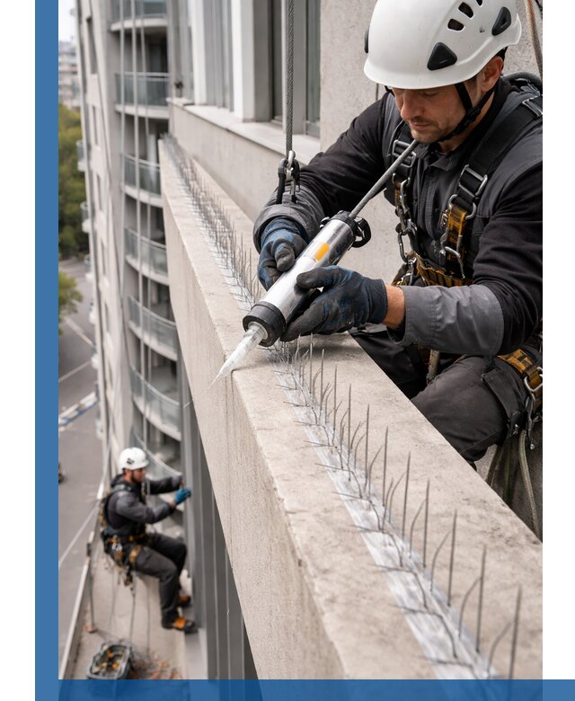 Установка шипов от птиц на фасадах и кровлях в Кольчугине